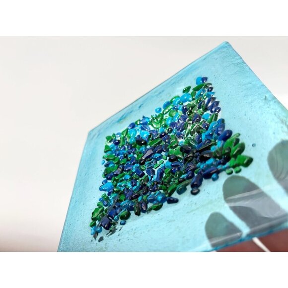 Aqua Blue Pebble Textured Vintage Contemporary Geometric Dish | Catchall | Plate - Picture 5 of 9